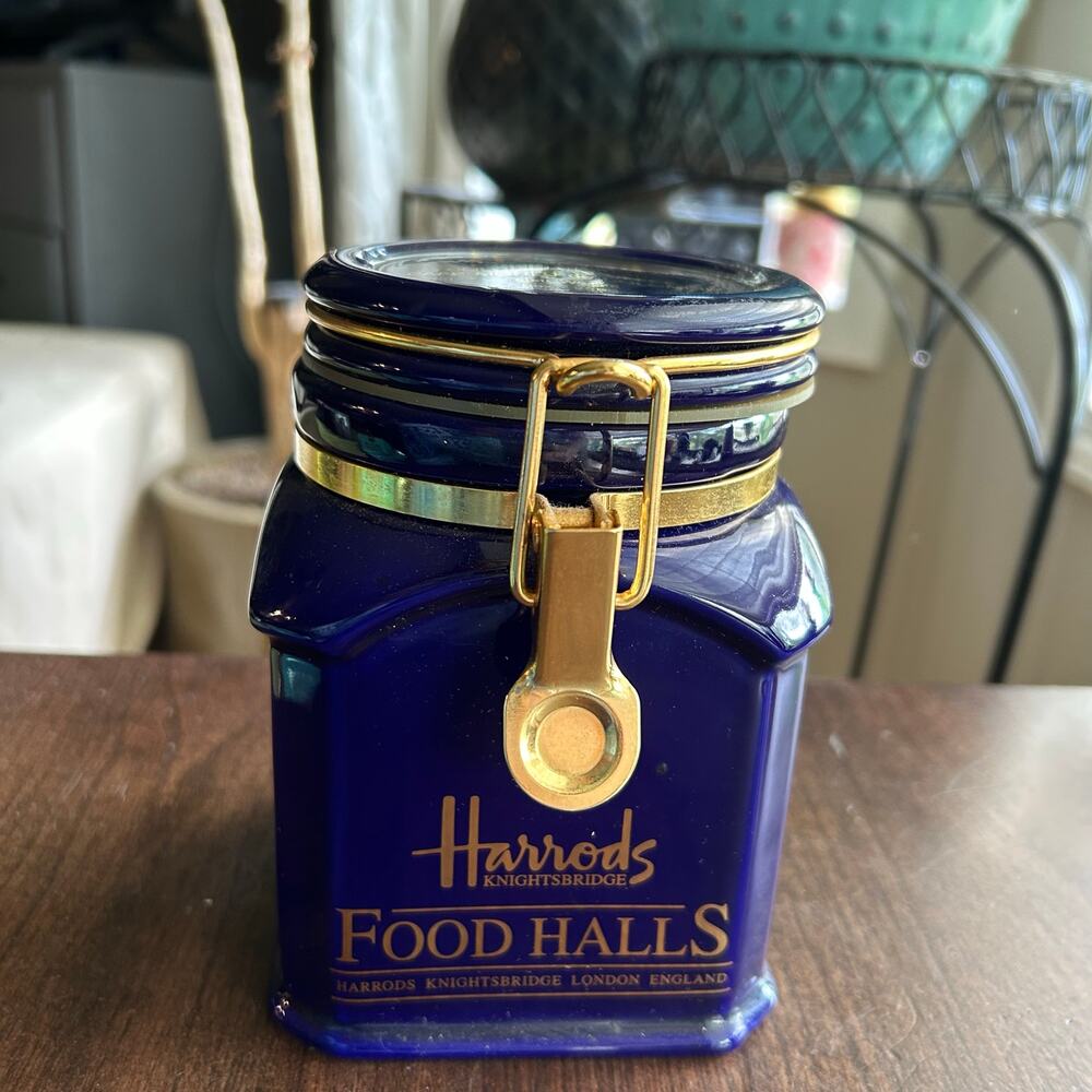 Vintage Harrods Knightsbridge Food Halls cobalt blue ceramic storage jar